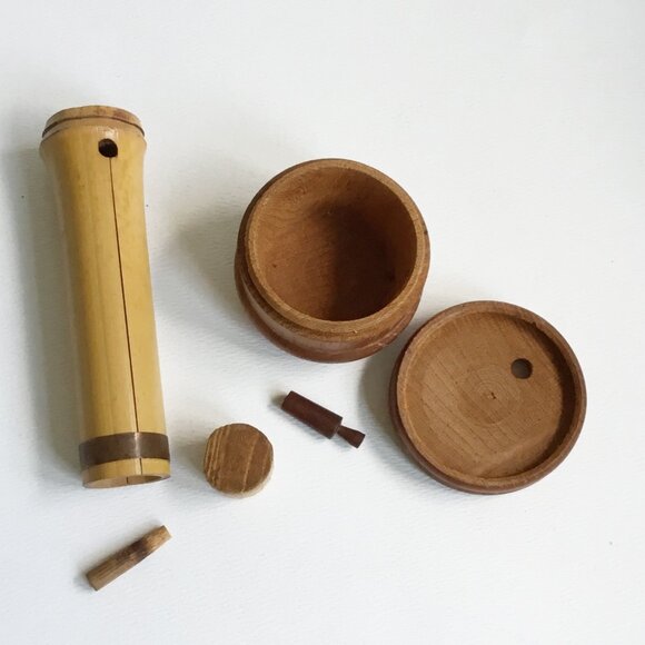 Japanese Wooden & Bamboo Loose Leaf Tea Caddies Canisters Stash Jars Set of 2 - Picture 5 of 9